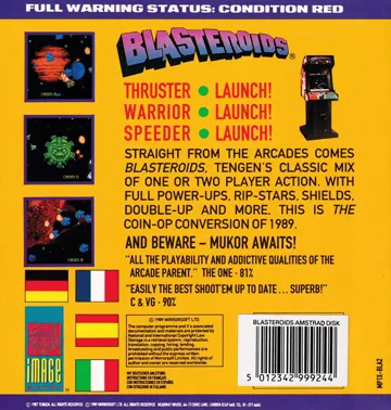 Blasteroids (UK) (1989) (Trainer) box cover back